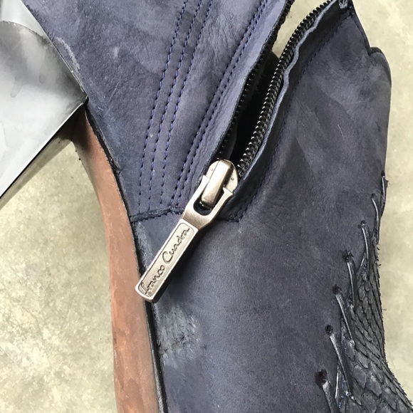 Franco Cuadra Blue Leather Short Heeled Boots - Picture 3 of 8